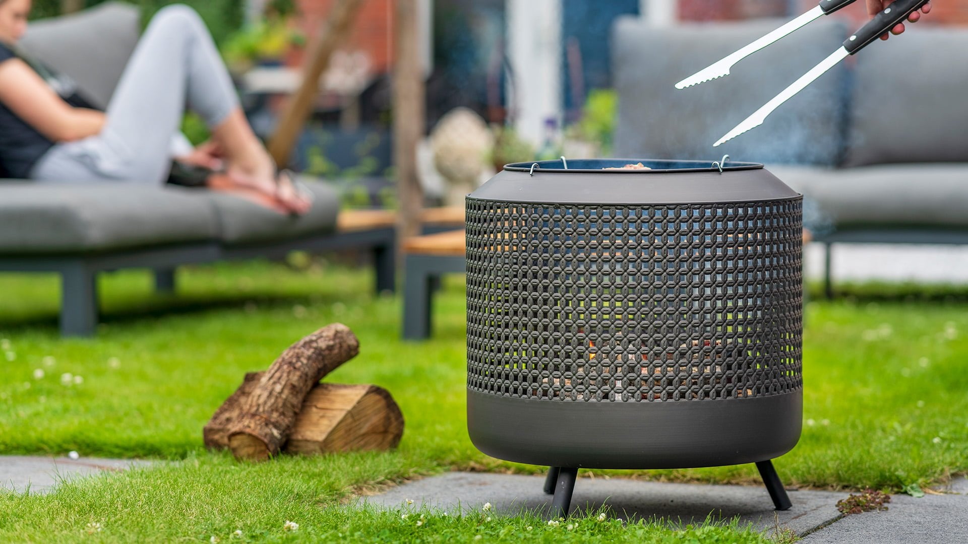 Midland vuurkorf met barbecuegrill zwart