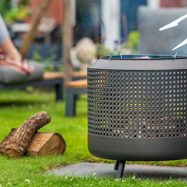 Midland vuurkorf met barbecuegrill zwart