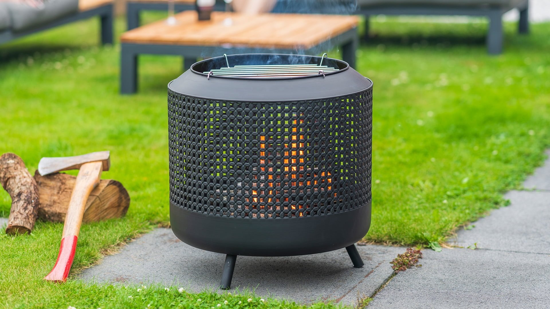 Midland vuurkorf met barbecuegrill zwart