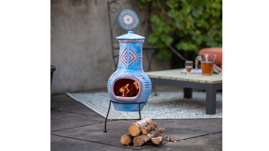 Chiminea Colima Kleihaard Blauw/Rood