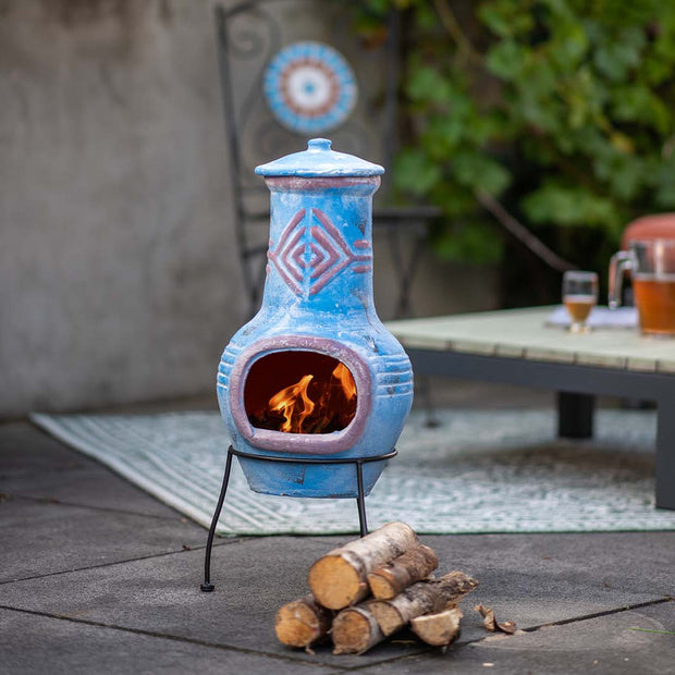 Chiminea Colima Kleihaard Blauw/Rood
