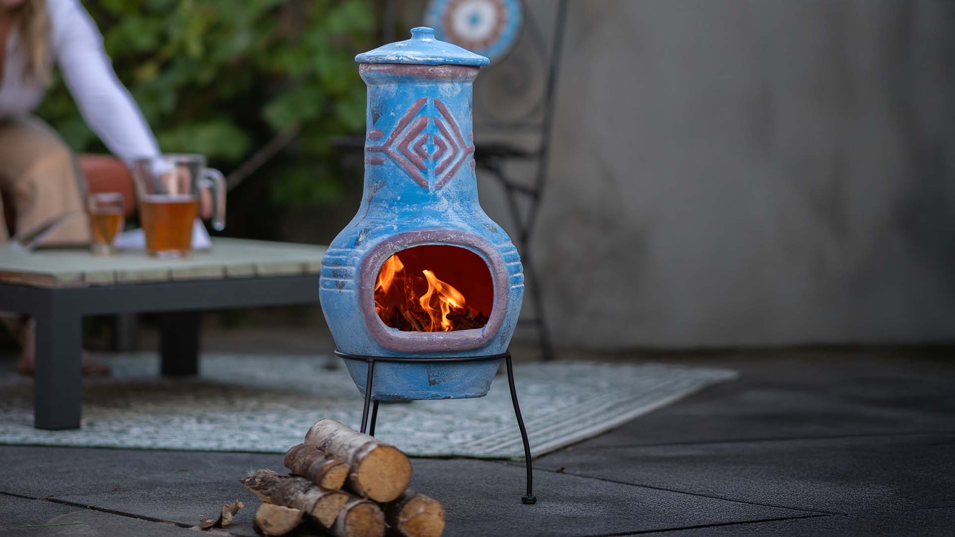 Chiminea Colima Kleihaard Blauw/Rood