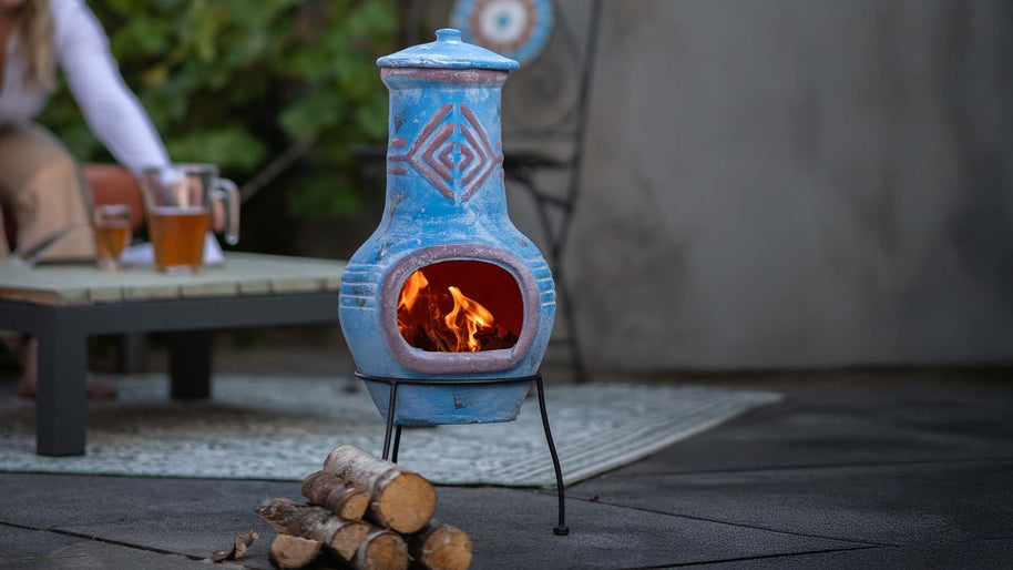 Chiminea Colima Kleihaard Blauw/Rood