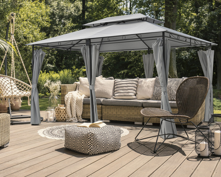 Intimo Garden - Luxe prieel Vernazza grijs + LED-verlichting + schaduwdoeken
