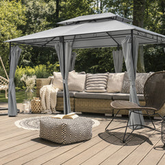 Intimo Garden - Luxe prieel Vernazza grijs + LED-verlichting + schaduwdoeken