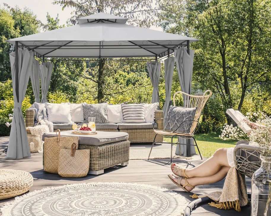 Intimo Garden - Luxe prieel Vernazza grijs + LED-verlichting + schaduwdoeken