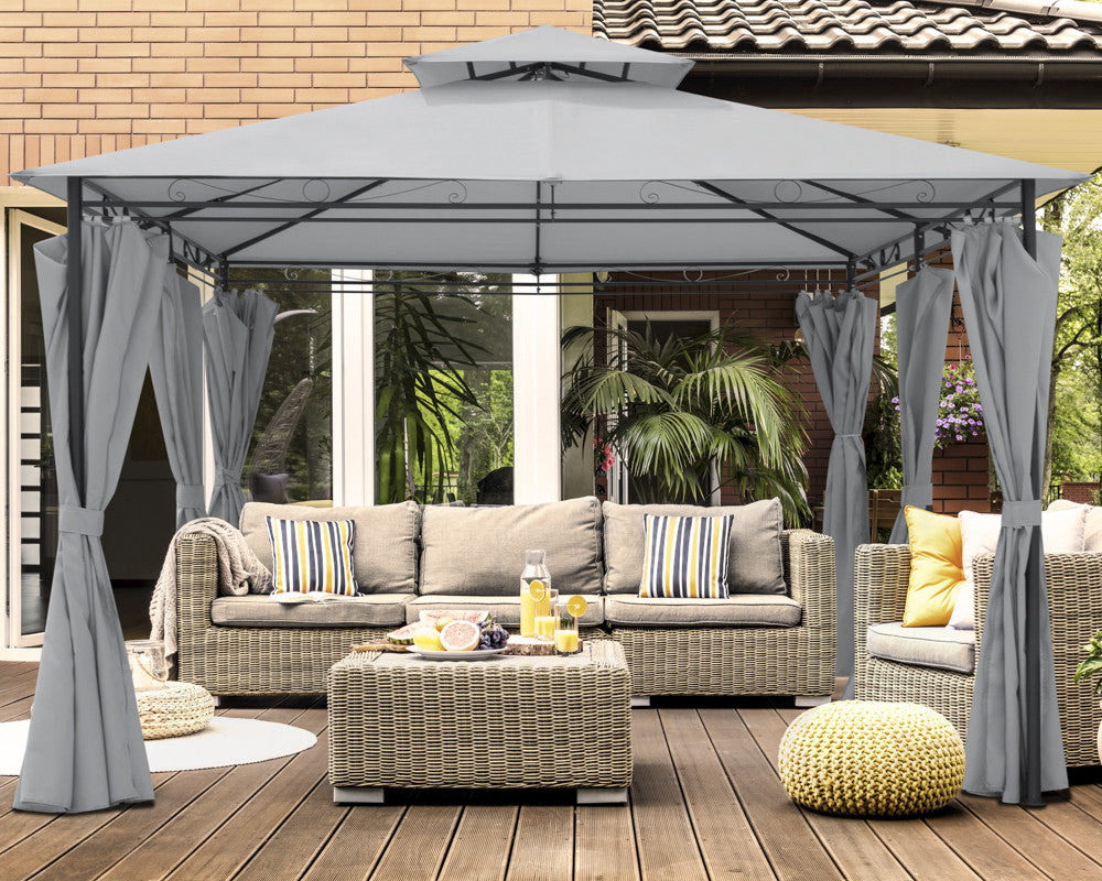 Intimo Garden - Luxe prieel Vernazza grijs + LED-verlichting + schaduwdoeken