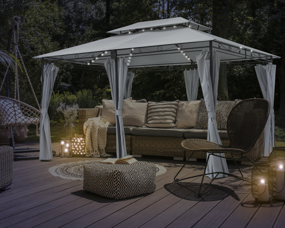 Intimo Garden - Luxe prieel Vernazza grijs + LED-verlichting + schaduwdoeken