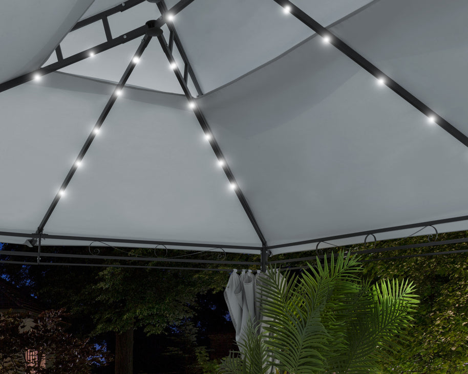 Intimo Garden - Luxe prieel Vernazza grijs + LED-verlichting + schaduwdoeken
