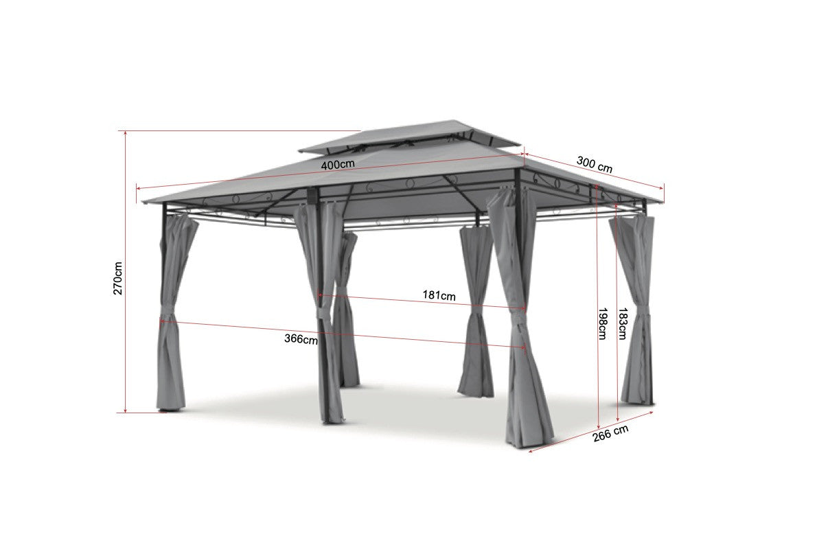 Intimo Garden - Luxe prieel Vernazza grijs + LED-verlichting + schaduwdoeken