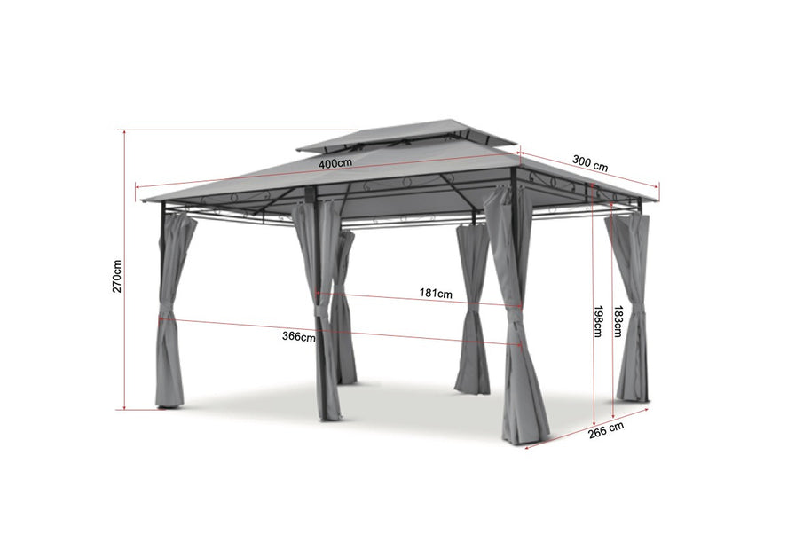 Intimo Garden - Luxe prieel Vernazza grijs + LED-verlichting + schaduwdoeken