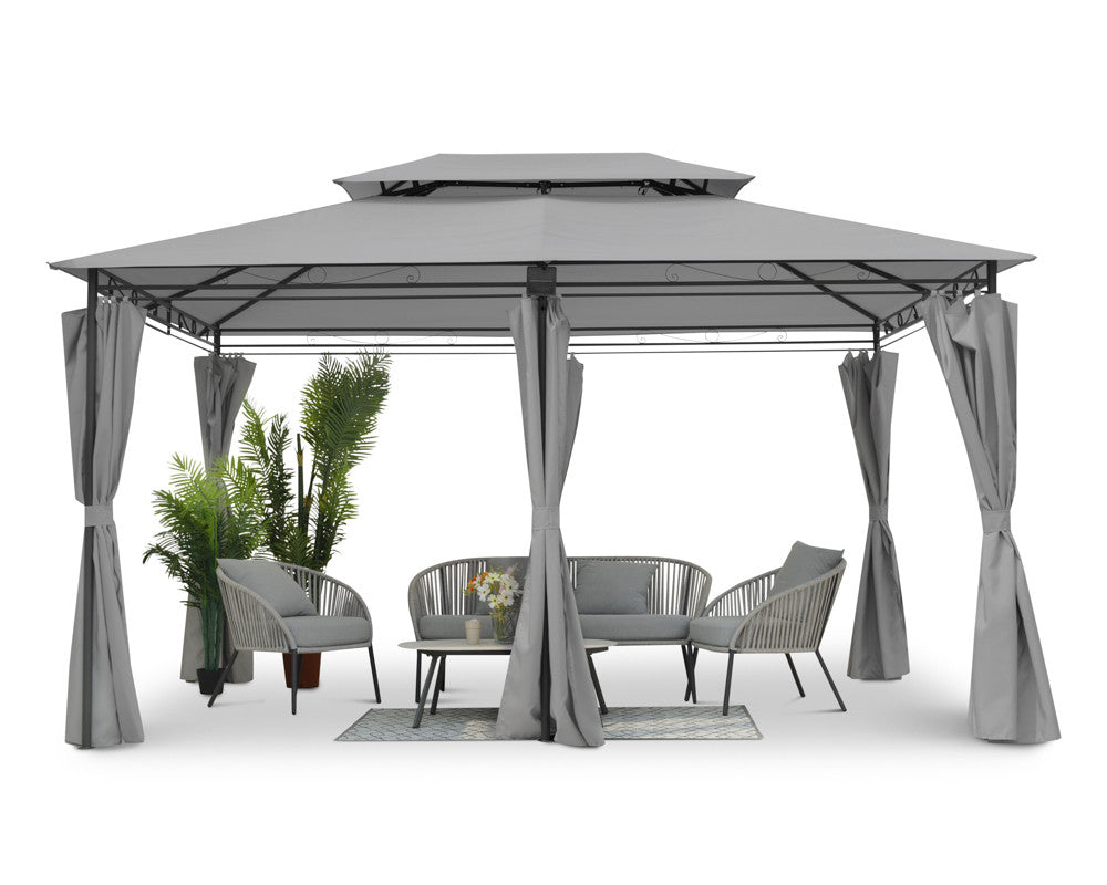 Intimo Garden - Luxe prieel Vernazza grijs + LED-verlichting + schaduwdoeken