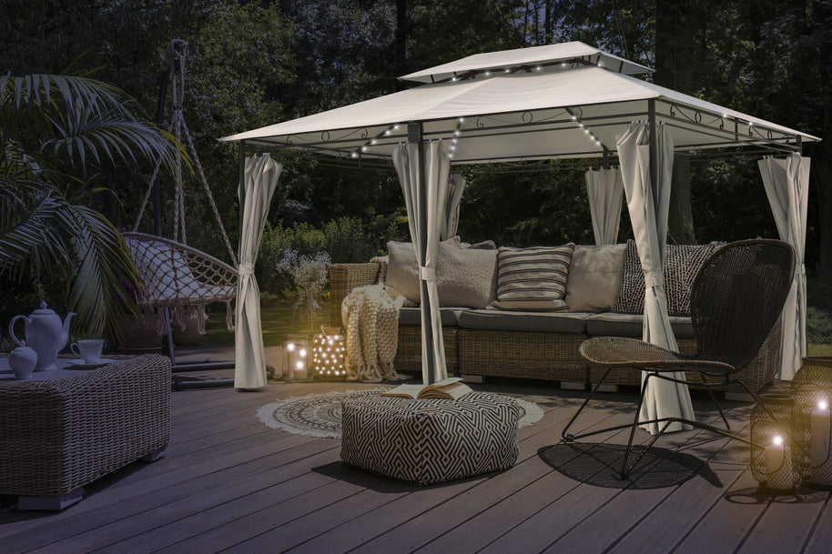Intimo Garden - Luxe prieel Vernazza beige + LED-verlichting + schaduwdoeken
