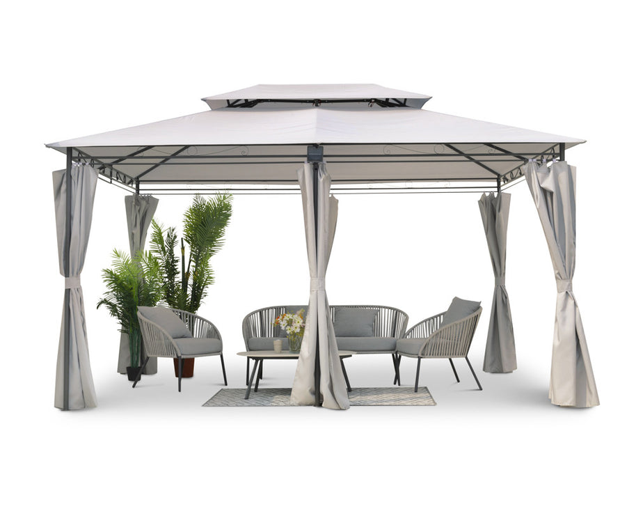 Intimo Garden - Luxe prieel Vernazza beige + LED-verlichting + schaduwdoeken