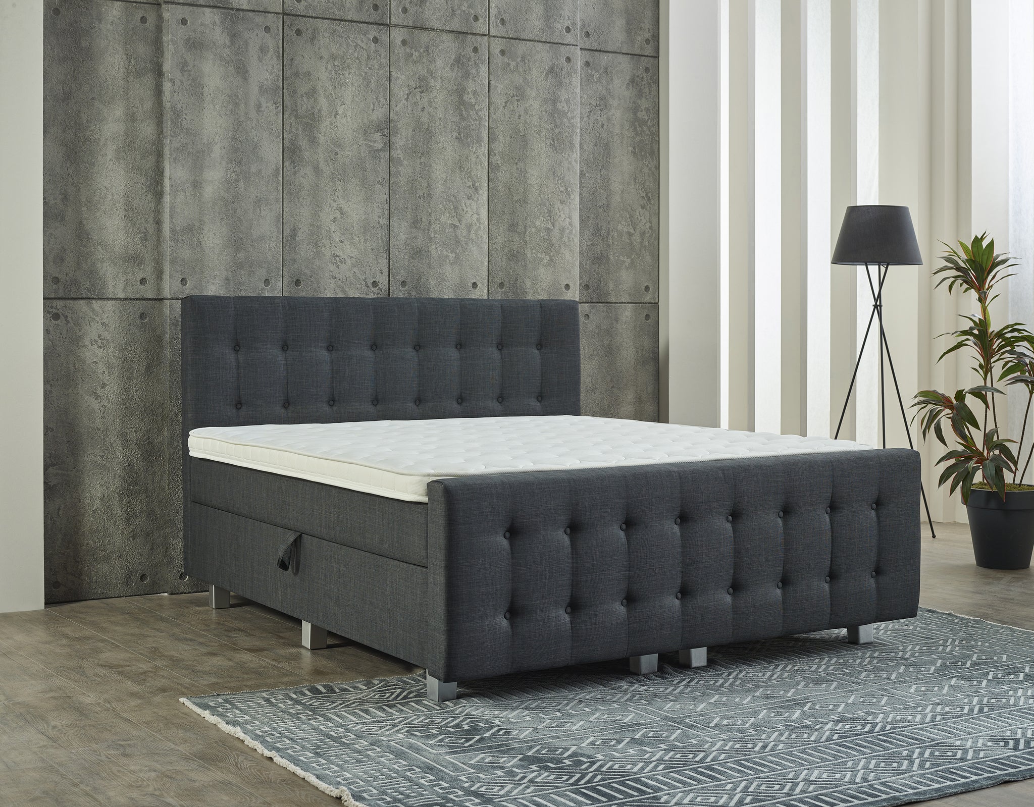 Opbergboxspring Shurgard Antraciet met voetbord 180x200