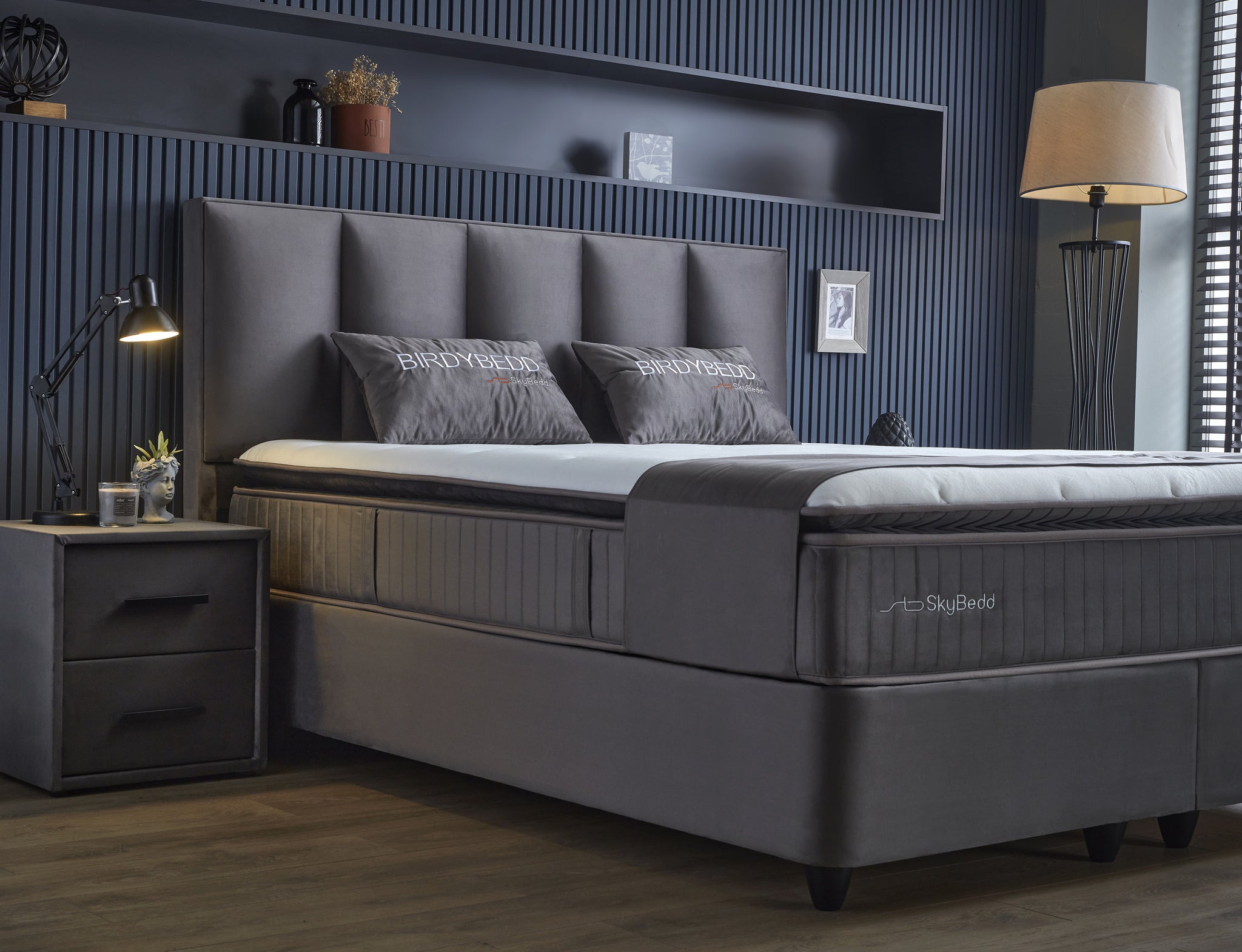 SKYBEDD® - Boxspring met opbergruimte Birdybedd Antraciet 140x200