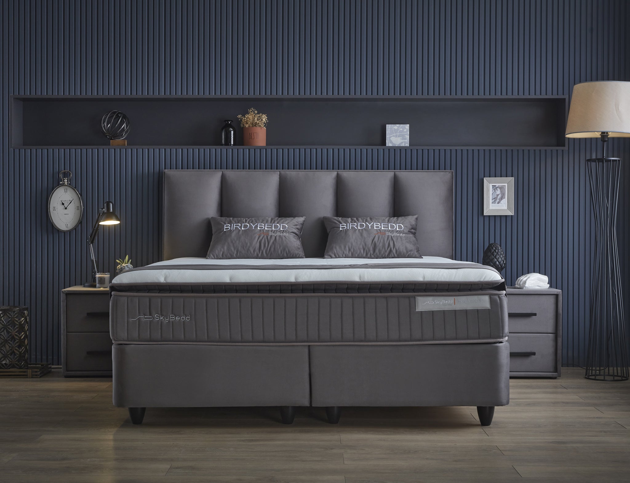 SKYBEDD ® - Boxspring met opbergruimte Birdybedd Antraciet 180x200