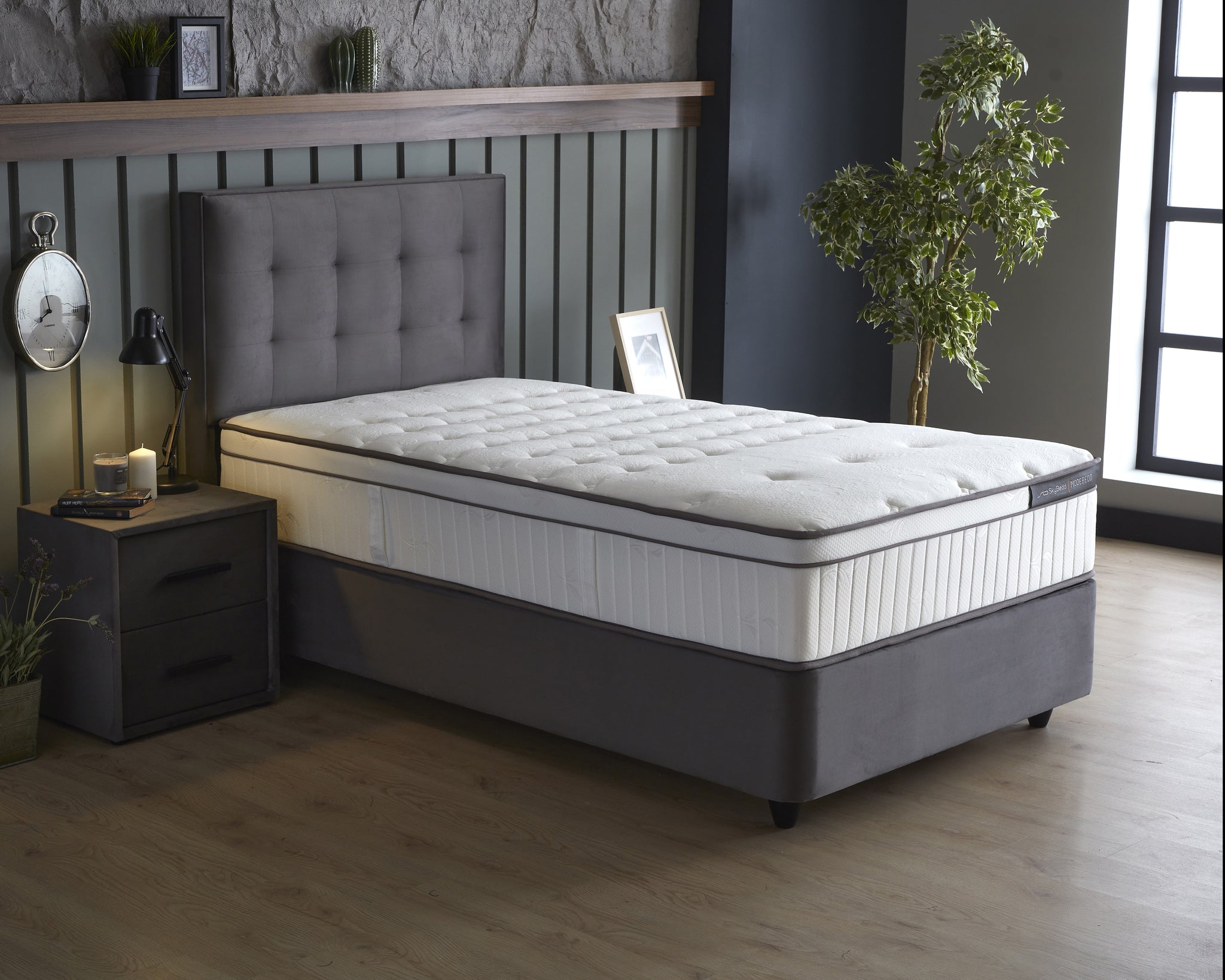 SKYBEDD ® - Boxspring met opbergruimte Modebedd Antraciet 90 x 200