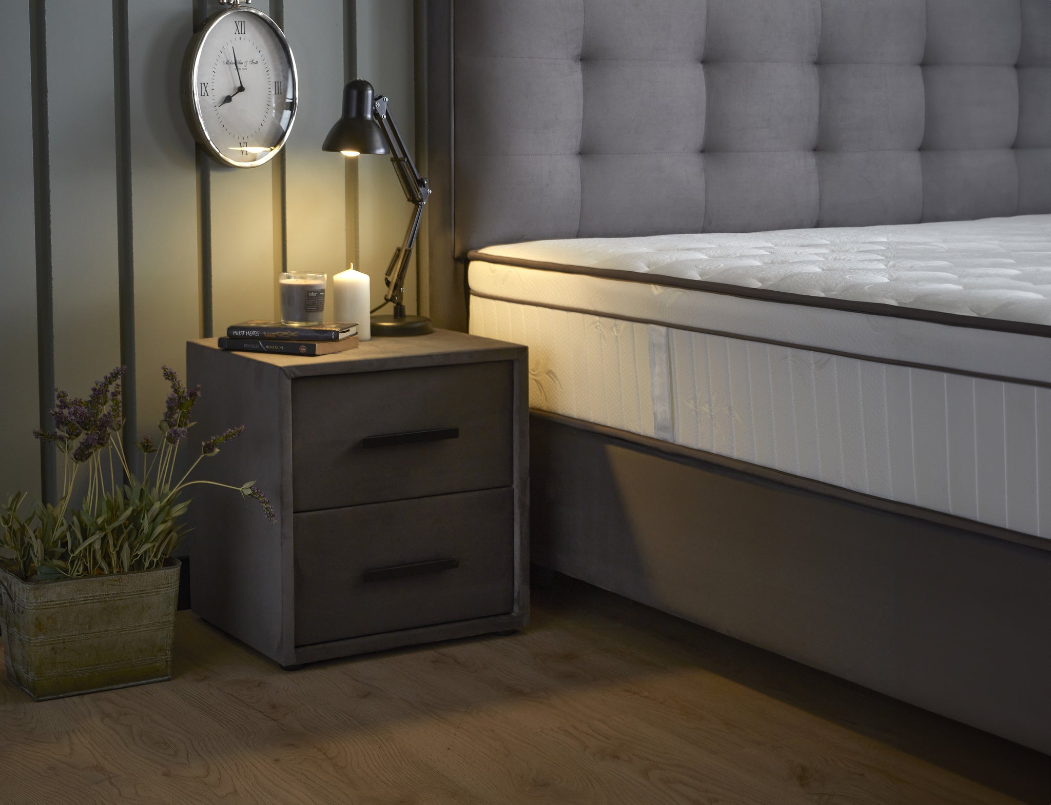 SKYBEDD ® - Boxspring met opbergruimte Modebedd Antraciet 90 x 200