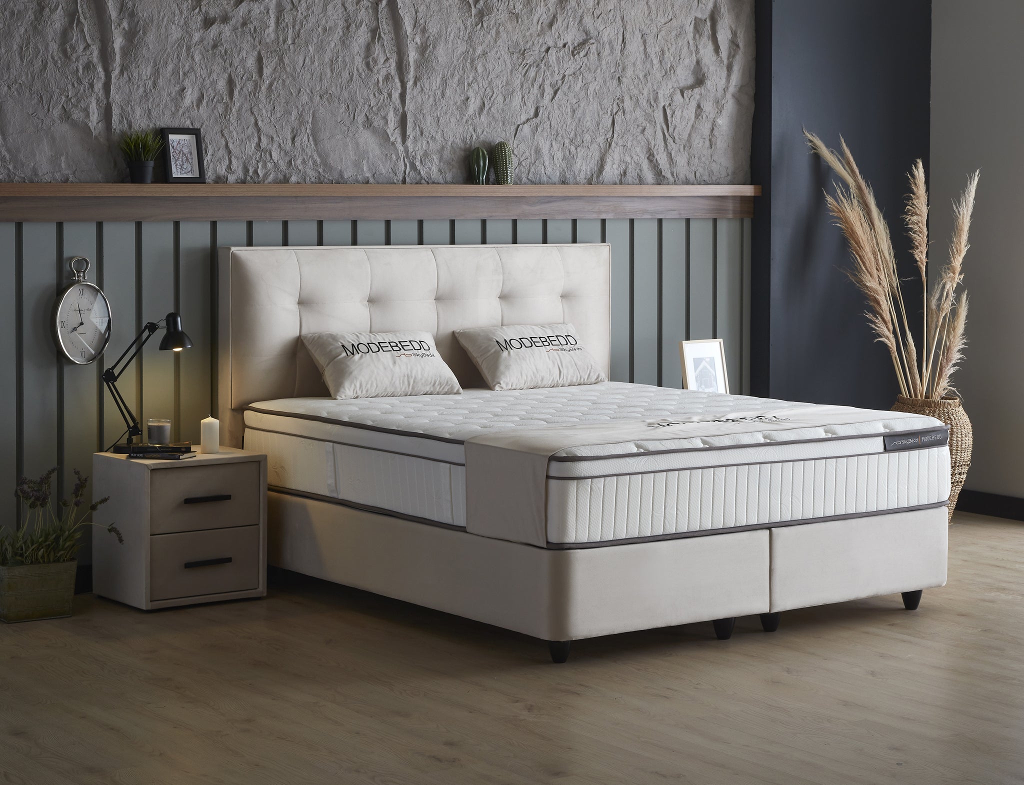 SKYBEDD ® - Boxspring met opbergruimte Modebedd Beige 160x200