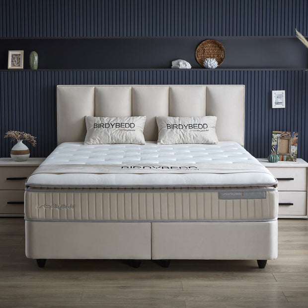 SKYBEDD ® - Boxspring met opbergruimte Birdybedd Beige 140x200