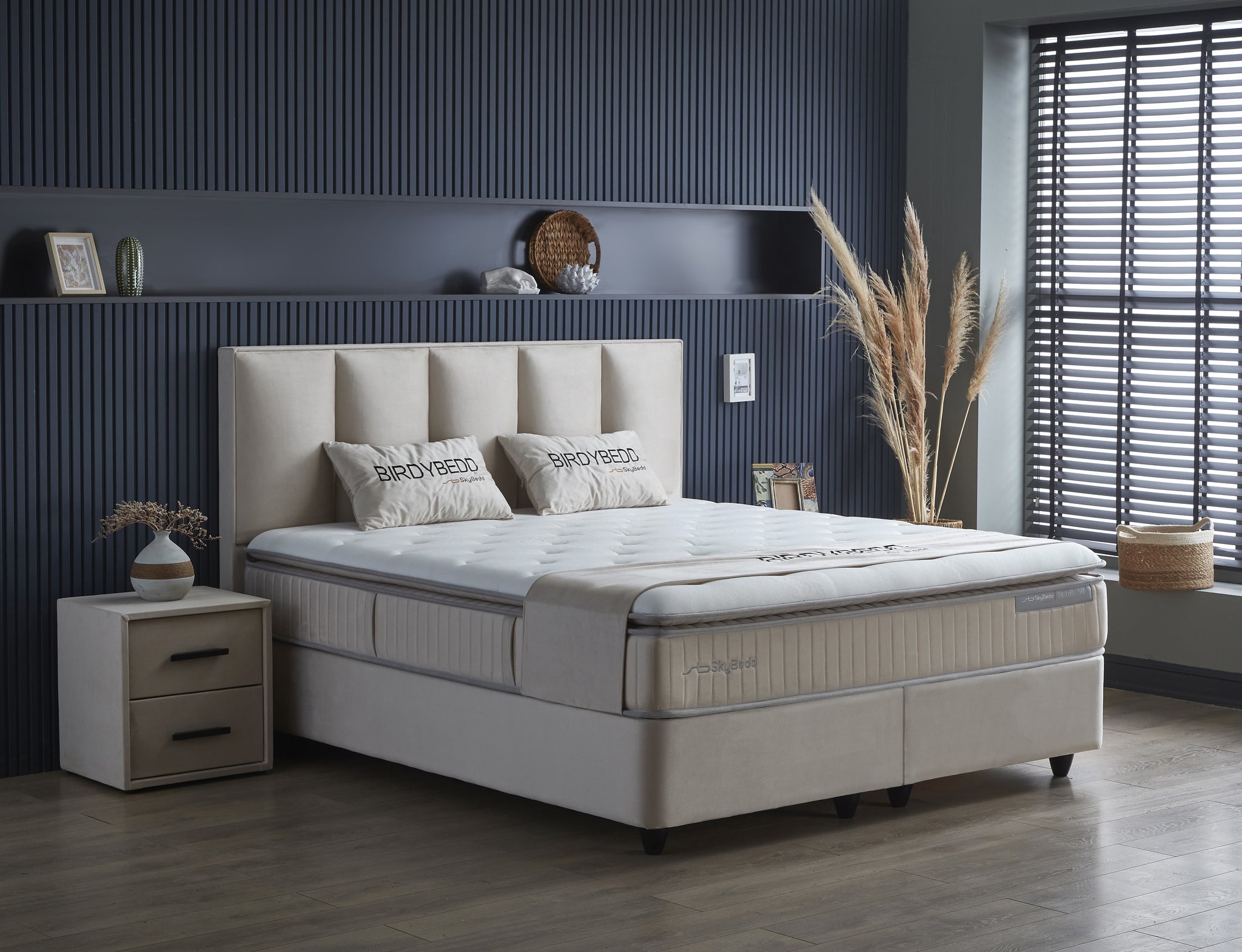 SKYBEDD ® - Boxspring met opbergruimte Birdybedd Beige 180x200