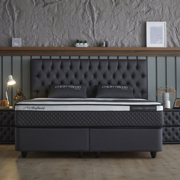 SKYBEDD ® - Boxspring met opbergruimte Chestybedd Antraciet 140x200