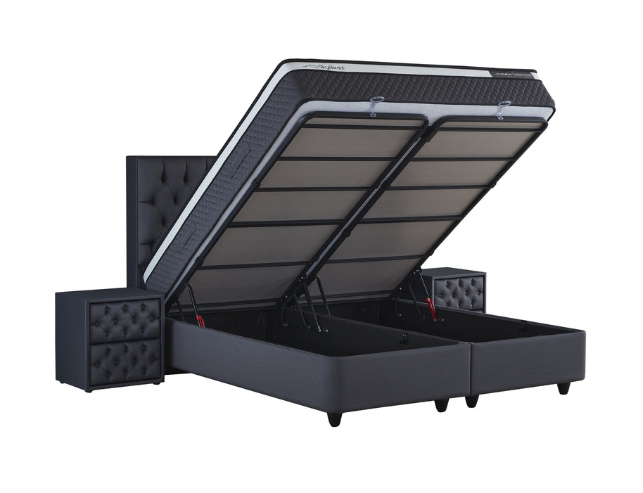 SKYBEDD ® - Boxspring met opbergruimte Chestybedd Antraciet 160x200