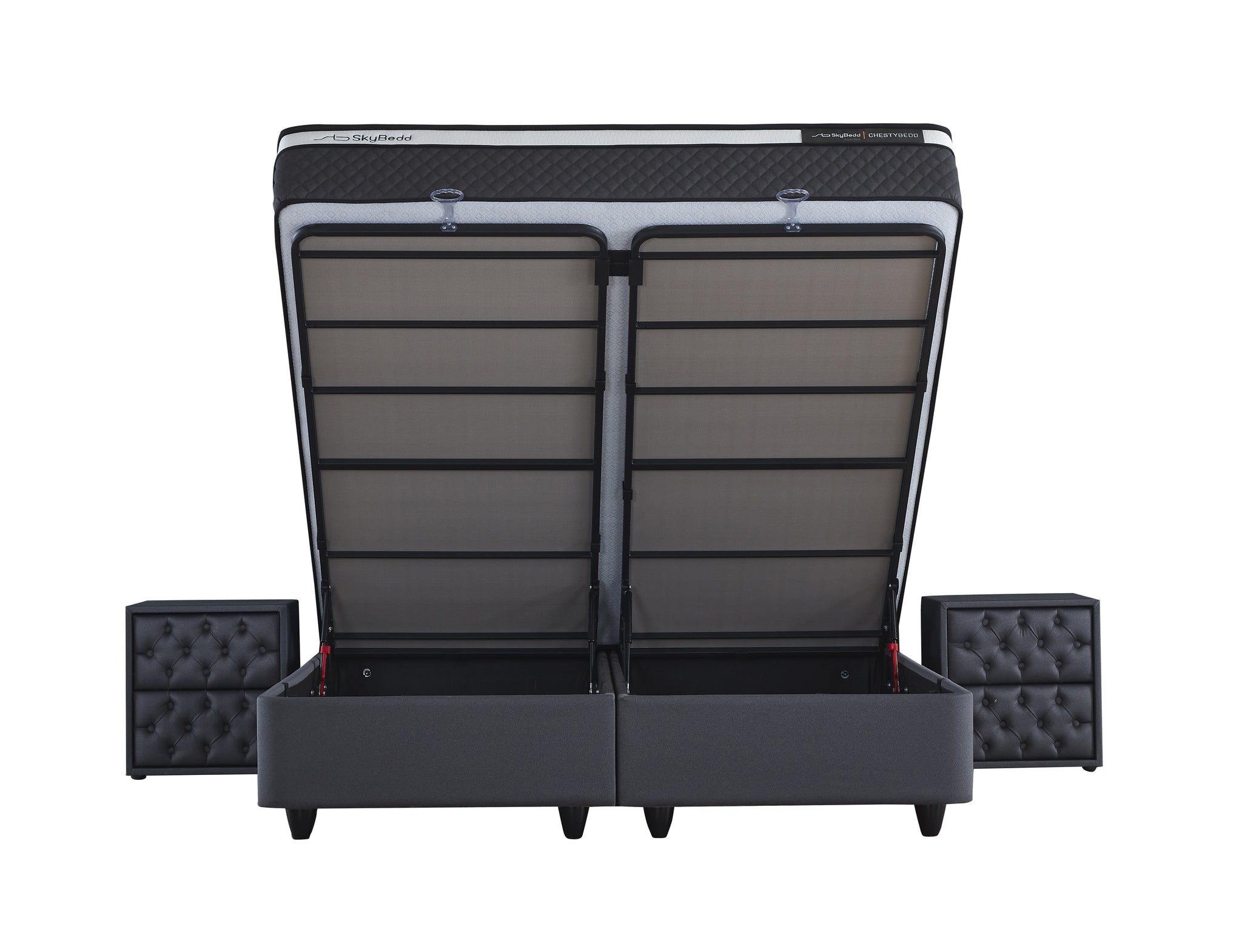 SKYBEDD ® - Boxspring met opbergruimte Chestybedd Antraciet 160x200