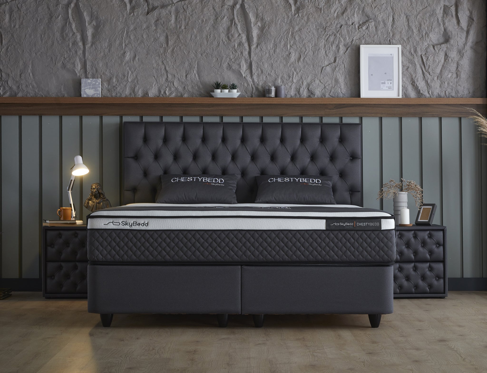 SKYBEDD ® - Boxspring met opbergruimte Chestybedd Antraciet 180x200