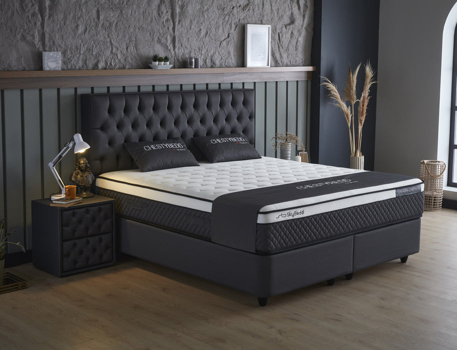 SKYBEDD ® - Boxspring met opbergruimte Chestybedd Antraciet 180x200