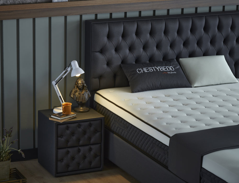 SKYBEDD ® - Boxspring met opbergruimte Chestybedd Antraciet 180x200
