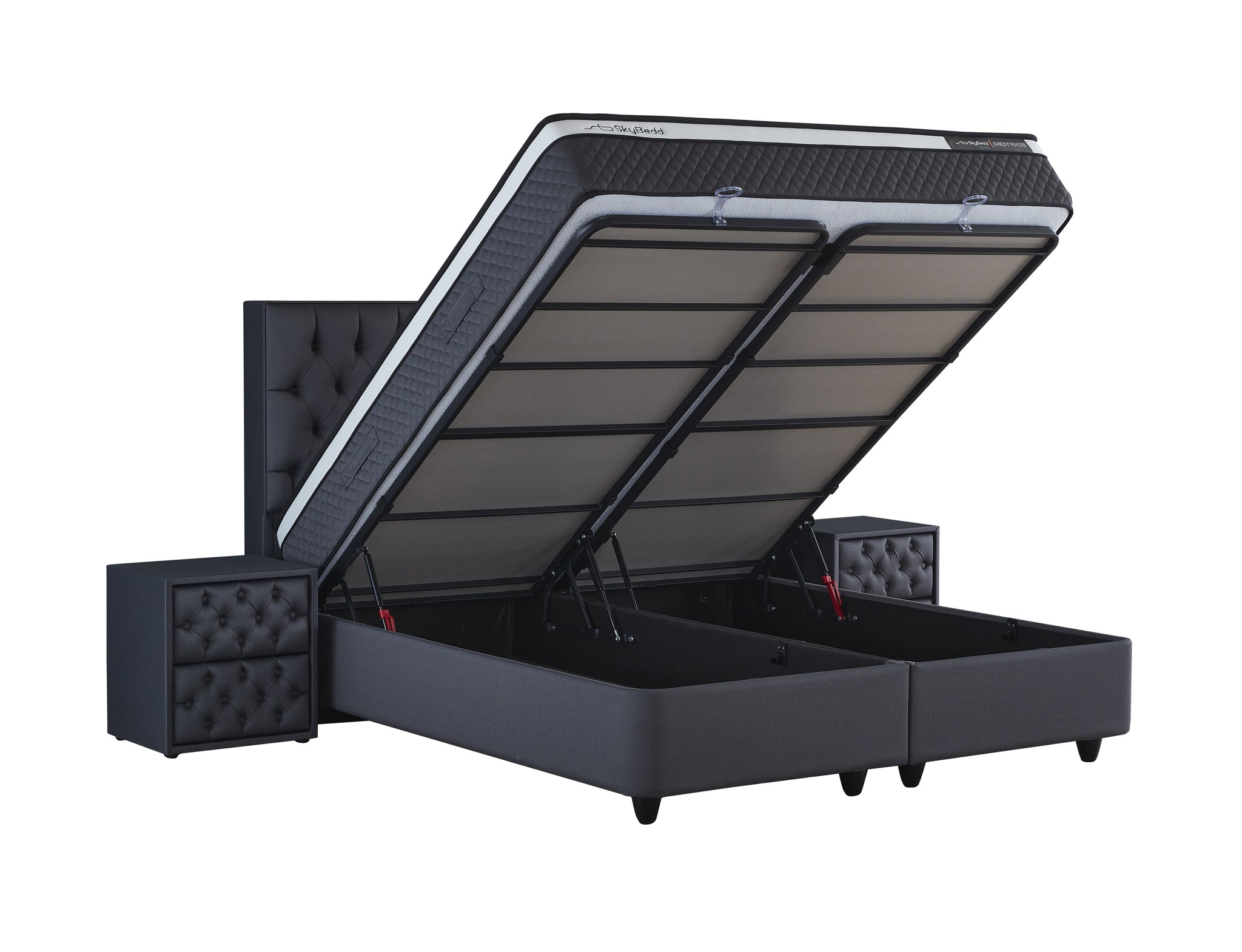 SKYBEDD ® - Boxspring met opbergruimte Chestybedd Antraciet 180x200