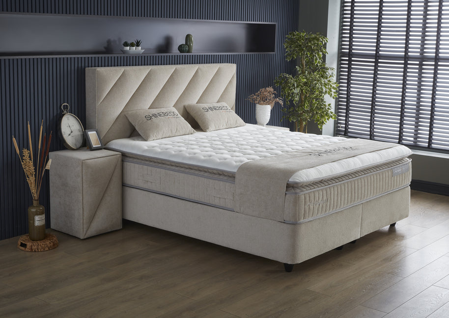SKYBEDD ® - Boxspring met opbergruimte Shinebedd Beige 160x200