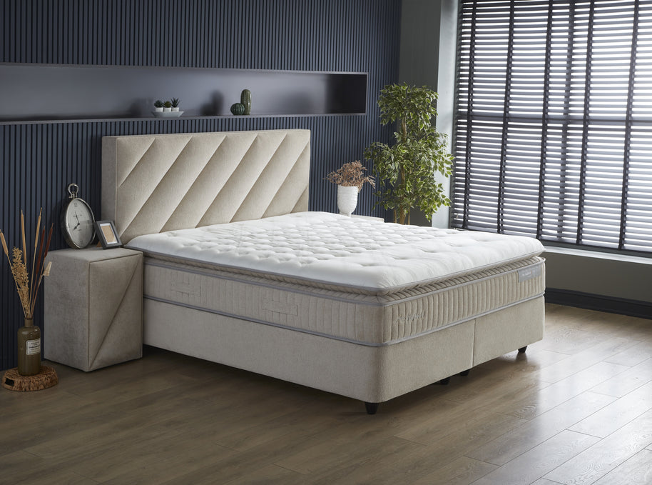 SKYBEDD ® - Boxspring met opbergruimte Shinebedd Beige 160x200