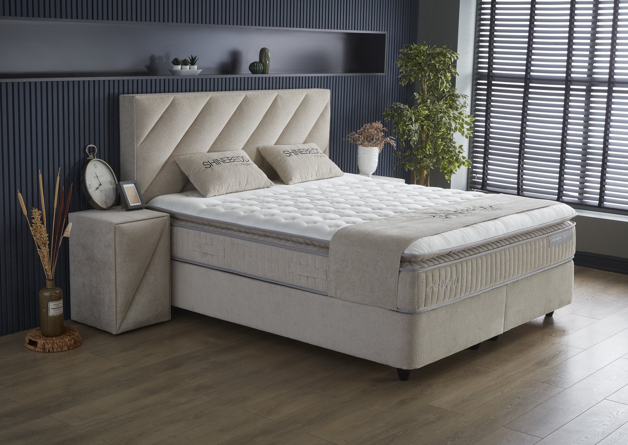 SKYBEDD® - Boxspring met opbergruimte Shinebedd beige 180x200