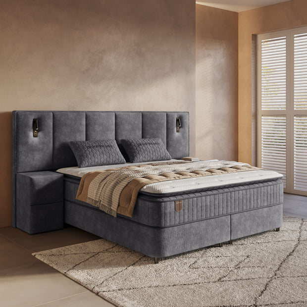 DH Opbergboxspring Cresta XL 160x200 Antraciet incl. 2 nachtkastjes