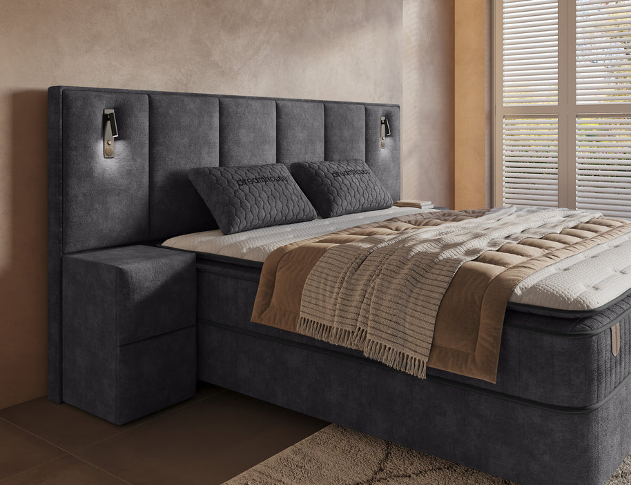 DH Opbergboxspring Cresta XL 160x200 Antraciet incl. 2 nachtkastjes
