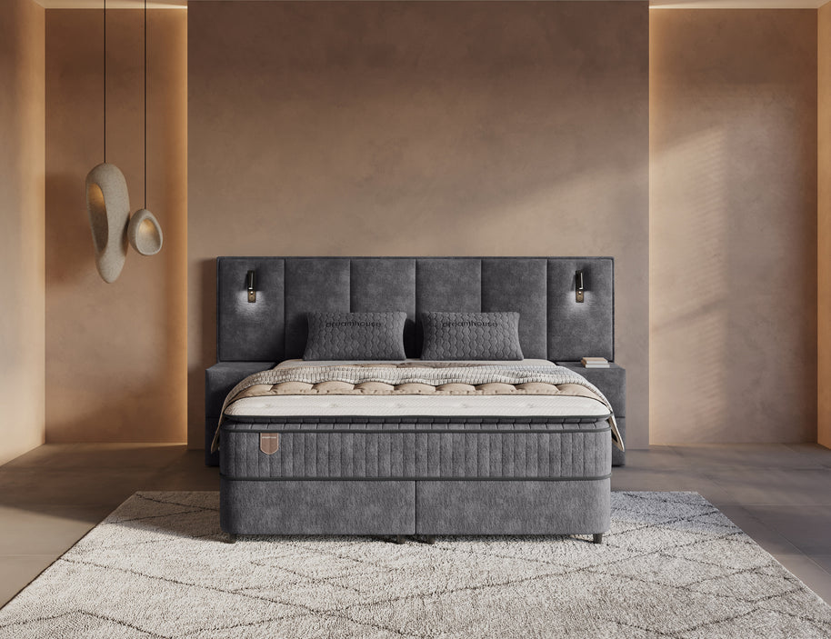 DH Opbergboxspring Cresta XL 180x200 Antraciet incl. 2 nachtkastjes