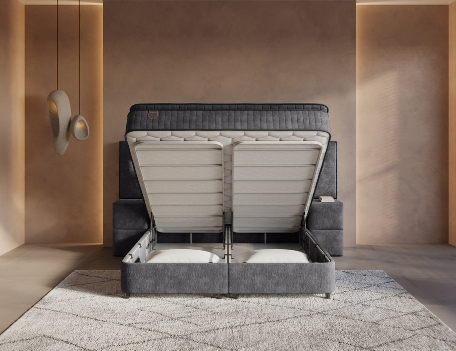 DH Opbergboxspring Cresta XL 180x200 Antraciet incl. 2 nachtkastjes