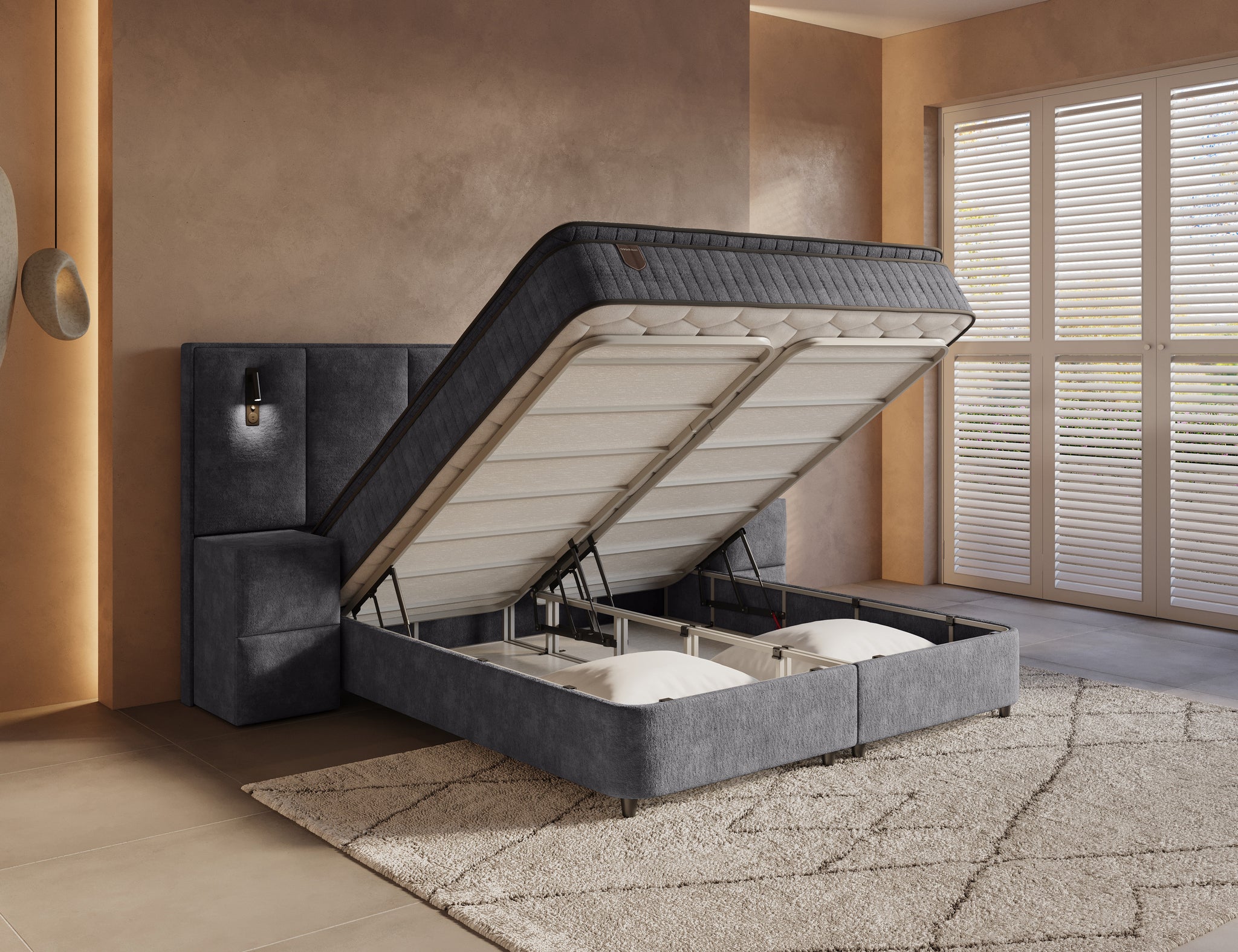 DH Opbergboxspring Cresta XL 180x200 Antraciet incl. 2 nachtkastjes