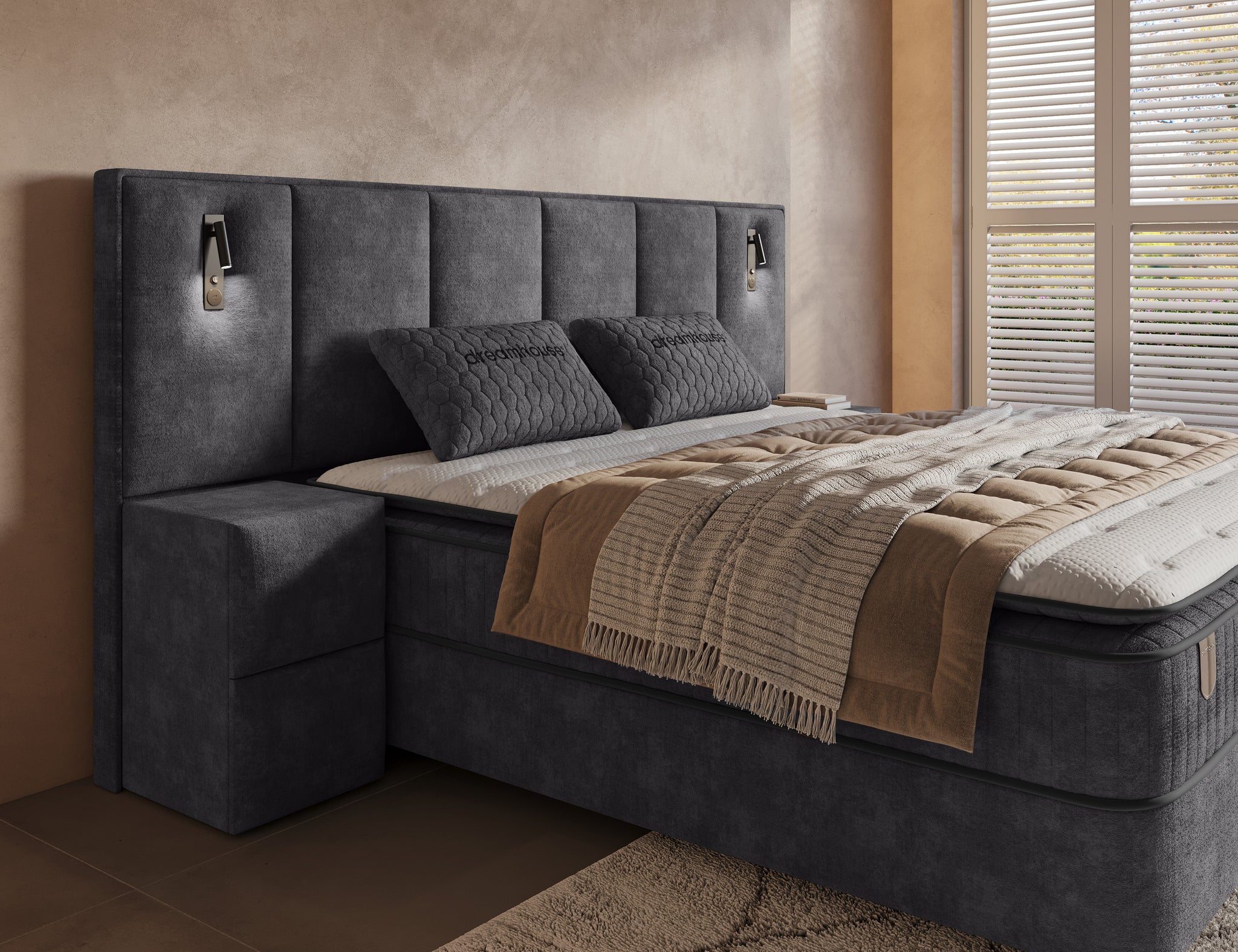 DH Opbergboxspring Cresta XL 180x200 Antraciet incl. 2 nachtkastjes