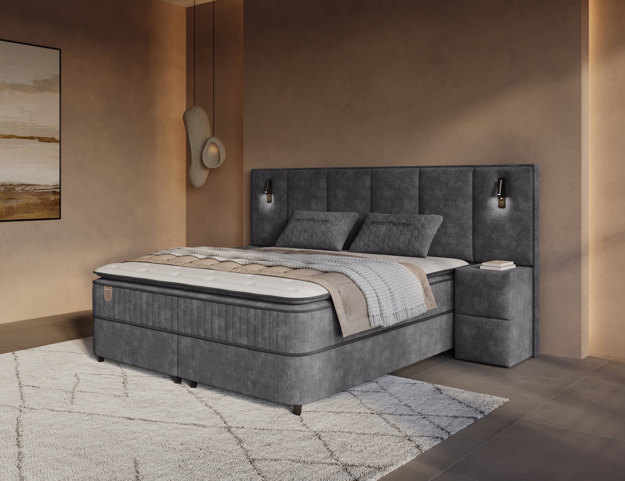 DH Opbergboxspring Cresta XL 180x200 Antraciet incl. 2 nachtkastjes