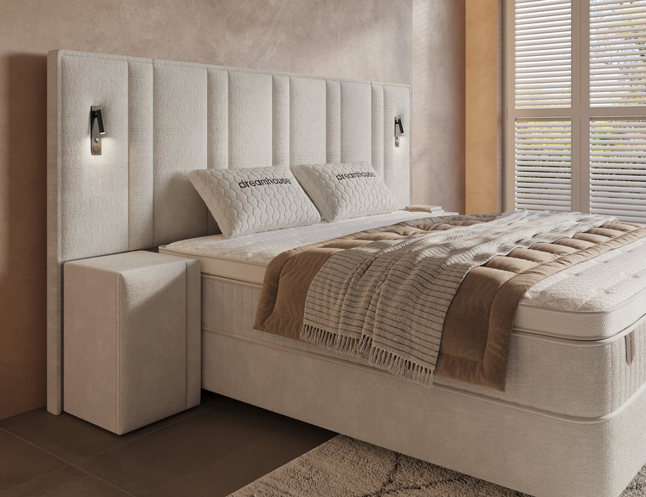 DH Opbergboxspring Royal XL 160x200 beige inclusief 2 nachtkastjes
