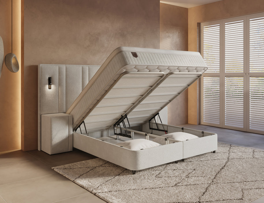 DH Opbergboxspring Royal XL 160x200 beige inclusief 2 nachtkastjes