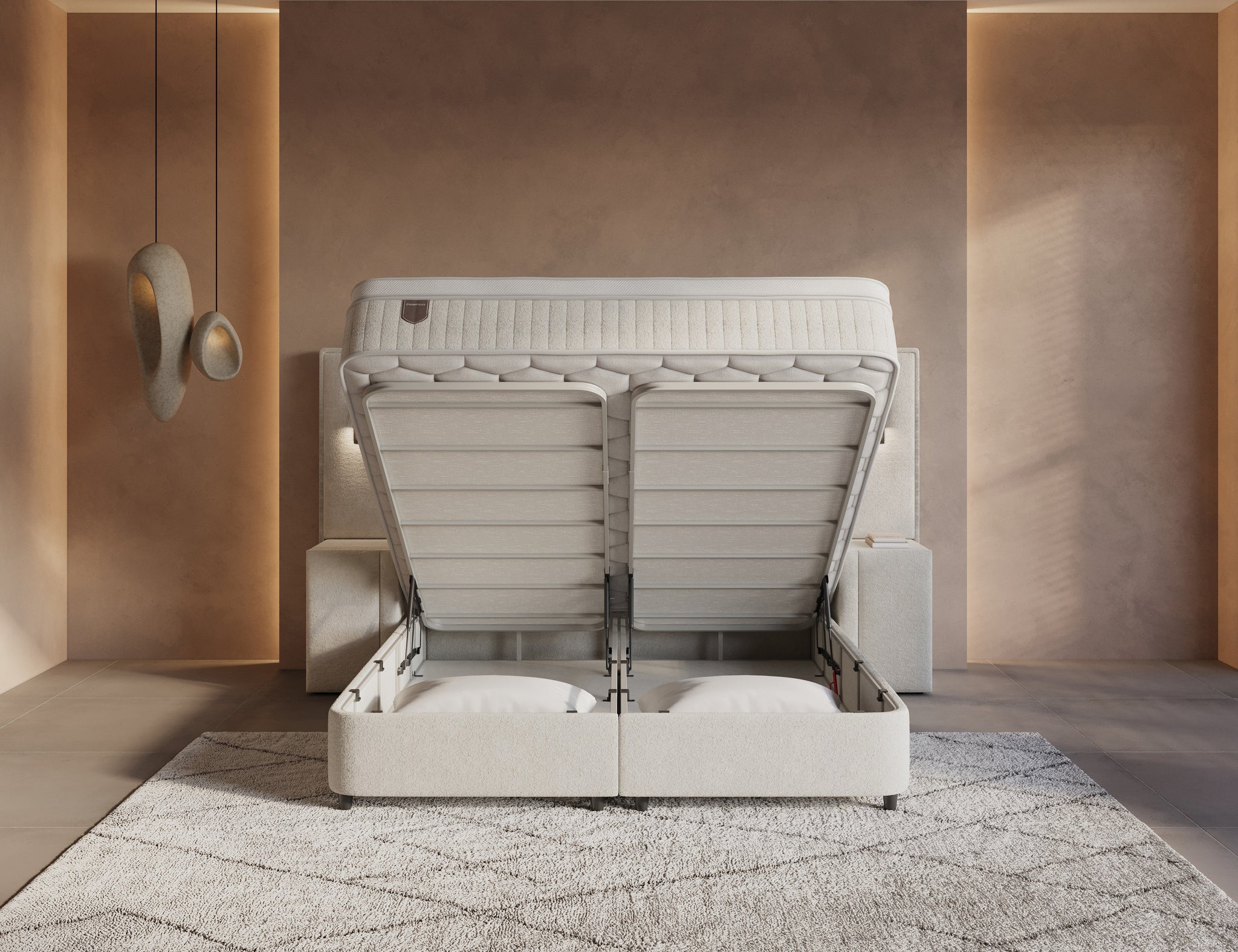 DH Opbergboxspring Royal XL 160x200 beige inclusief 2 nachtkastjes