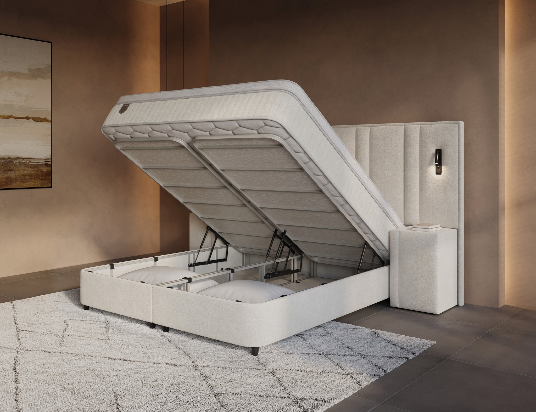 DH Opbergboxspring Royal XL 160x200 beige inclusief 2 nachtkastjes