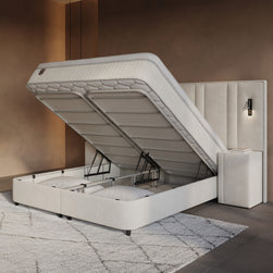 DH Opbergboxspring Royal XL 160x200 beige inclusief 2 nachtkastjes