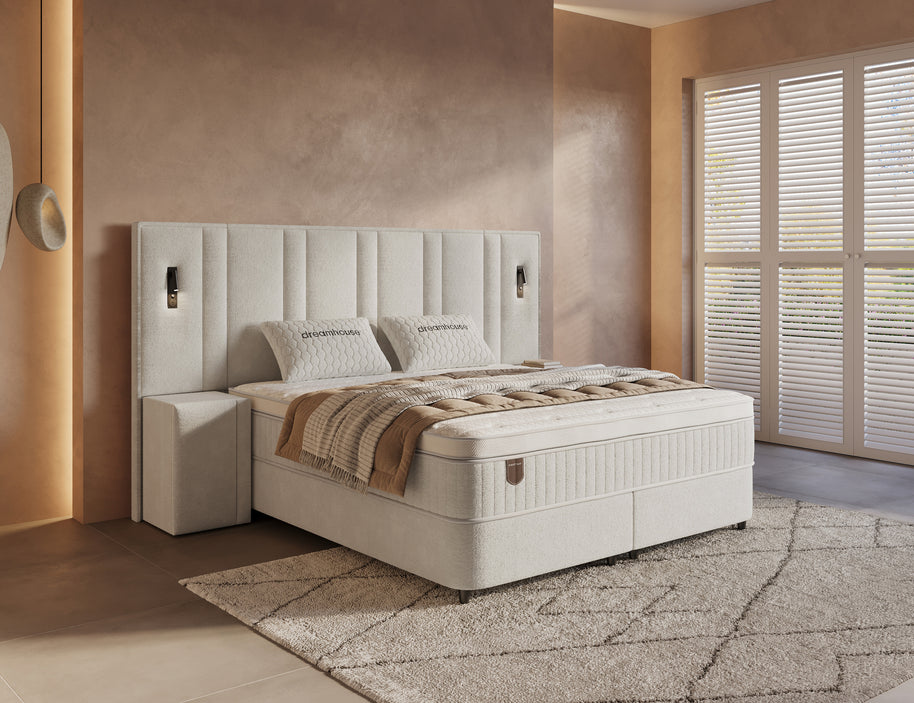 DH Opbergboxspring Royal XL 180x200 beige inclusief 2 nachtkastjes