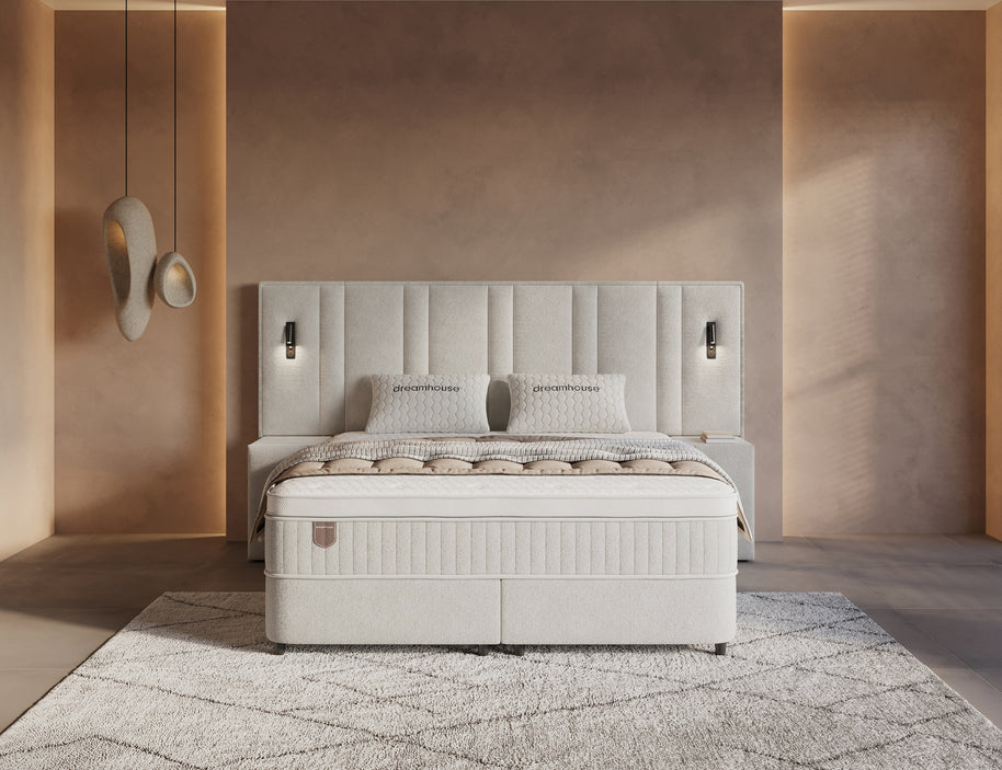 DH Opbergboxspring Royal XL 180x200 beige inclusief 2 nachtkastjes